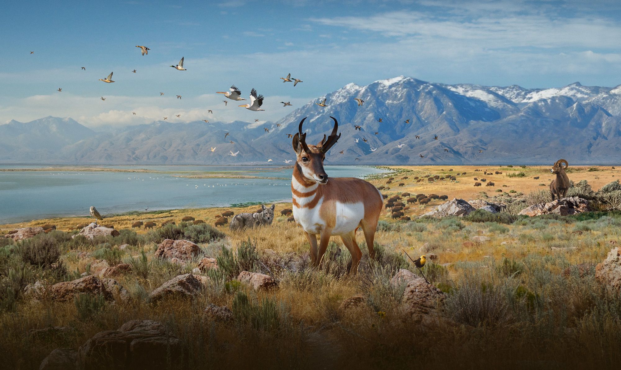 Photo of various animals standing in the the plains from Secrets of the Great Salt Lake.